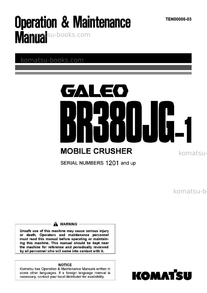 Komatsu br380jg-1jpn Operation manual cover Komatsu br380jg-1jpn Operation manual cover
