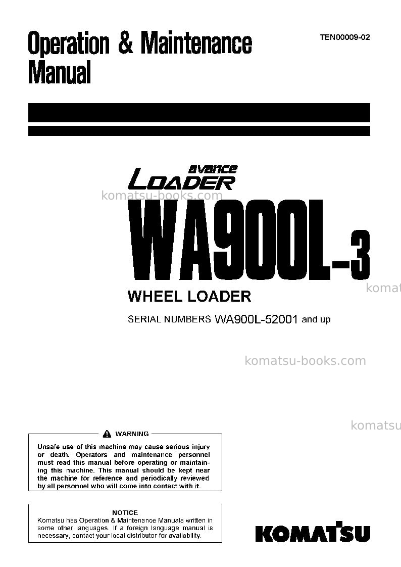 Komatsu wa900l-3jpn Operation manual cover Komatsu wa900l-3jpn Operation manual cover