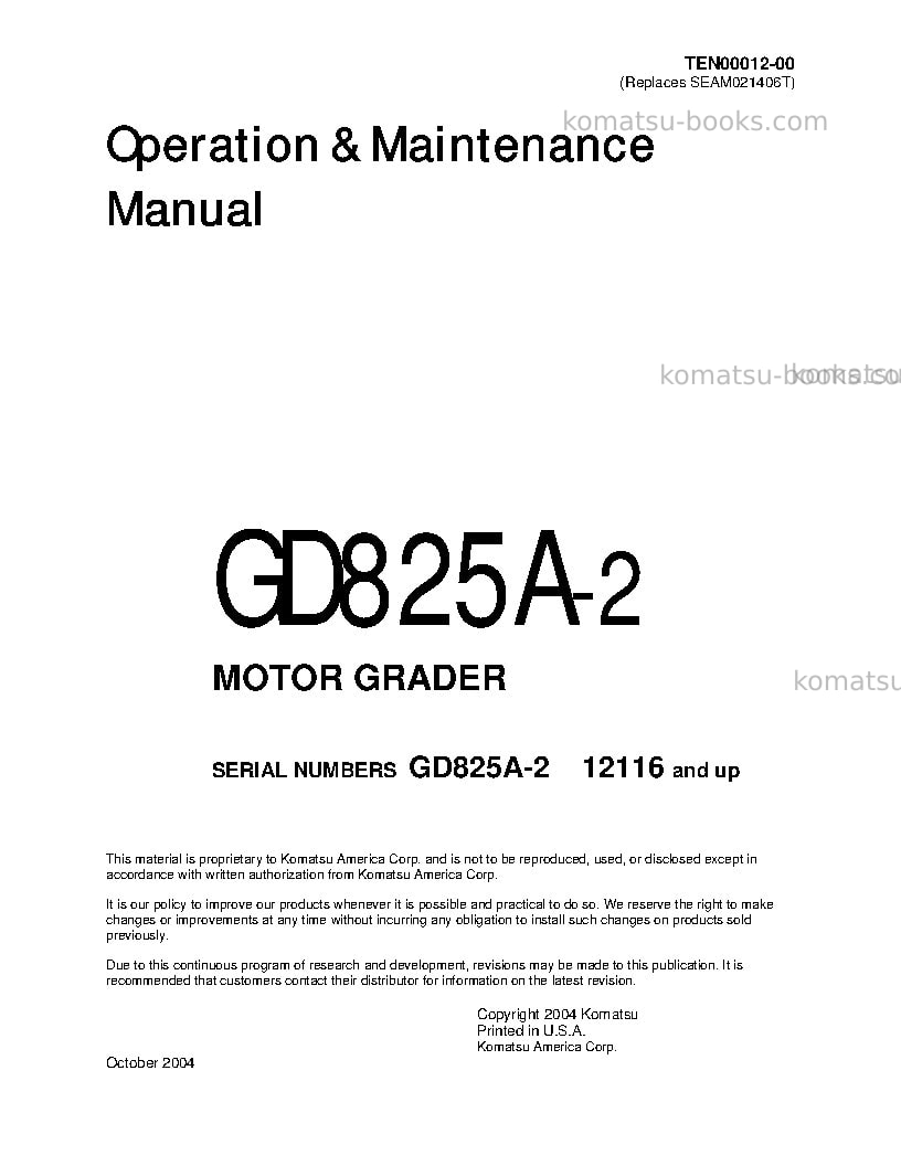 Komatsu gd825a-2jpn Operation manual cover Komatsu gd825a-2jpn Operation manual cover