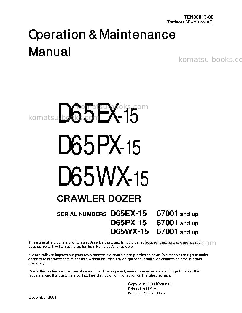 Komatsu d65wx-15jpn Operation manual cover Komatsu d65wx-15jpn Operation manual cover