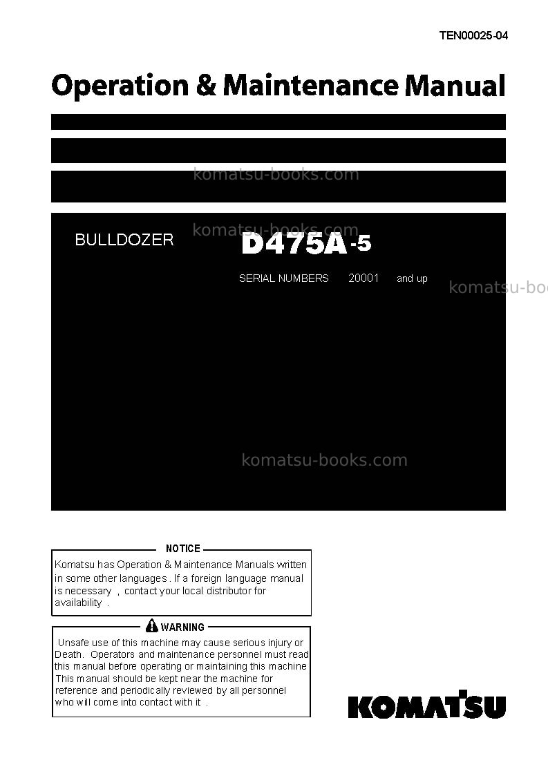 Komatsu d475a-5jpn-for alaska extreme cold terrain Operation manual cover
