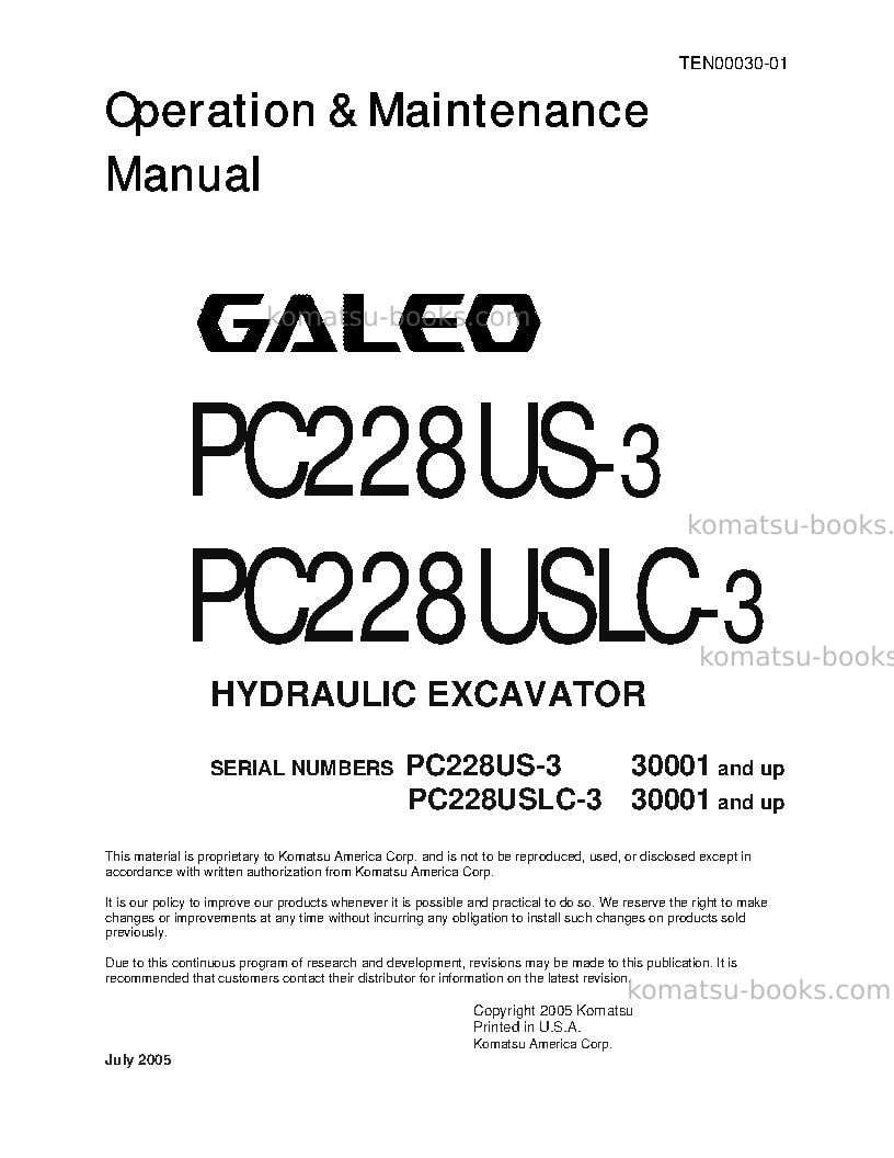 Komatsu pc228uslc-3jpn Operation manual cover Komatsu pc228uslc-3jpn Operation manual cover
