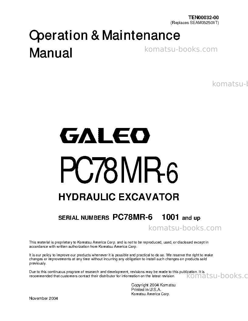 Komatsu pc78mr-6jpn Operation manual cover Komatsu pc78mr-6jpn Operation manual cover