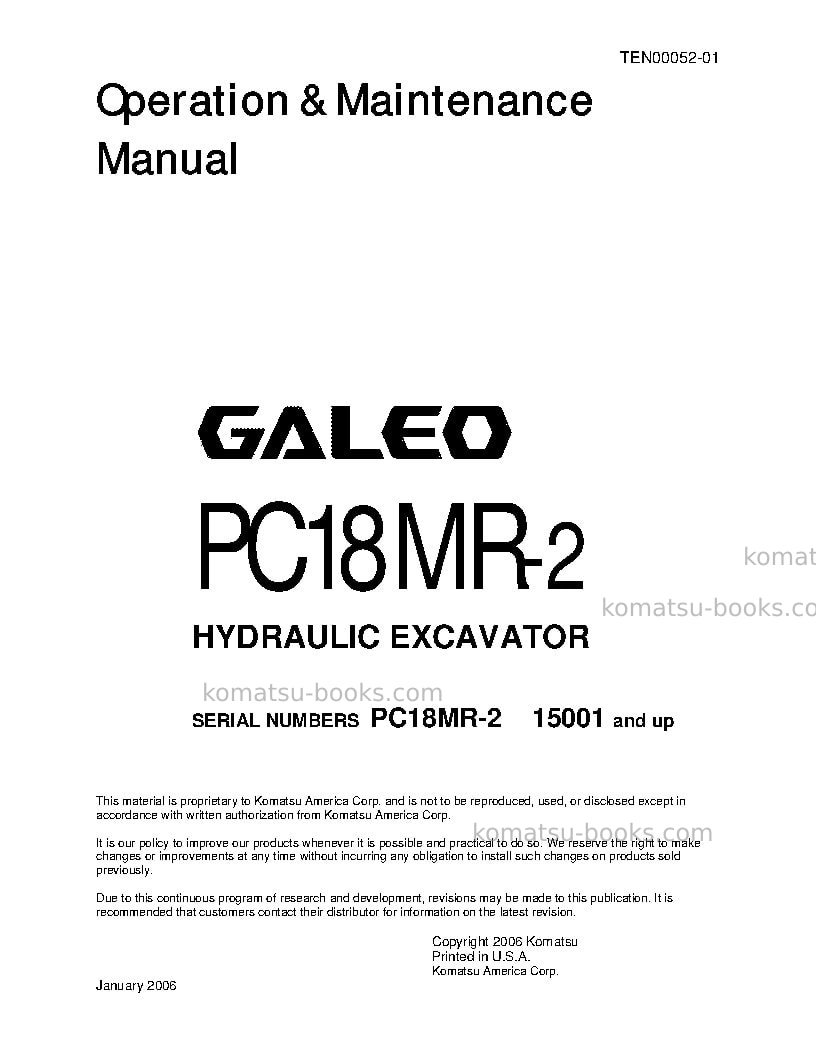 Komatsu pc18mr-2jpn Operation manual cover