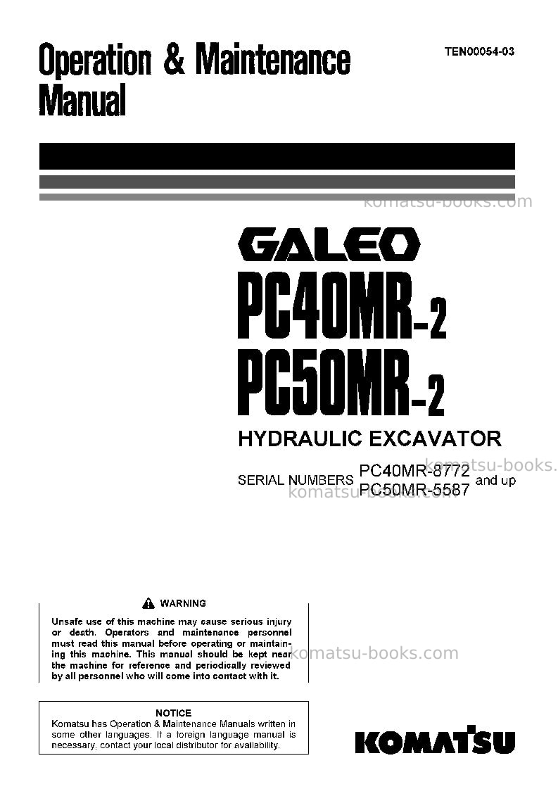 Komatsu pc50mr-2ita Operation manual cover Komatsu pc50mr-2ita Operation manual cover