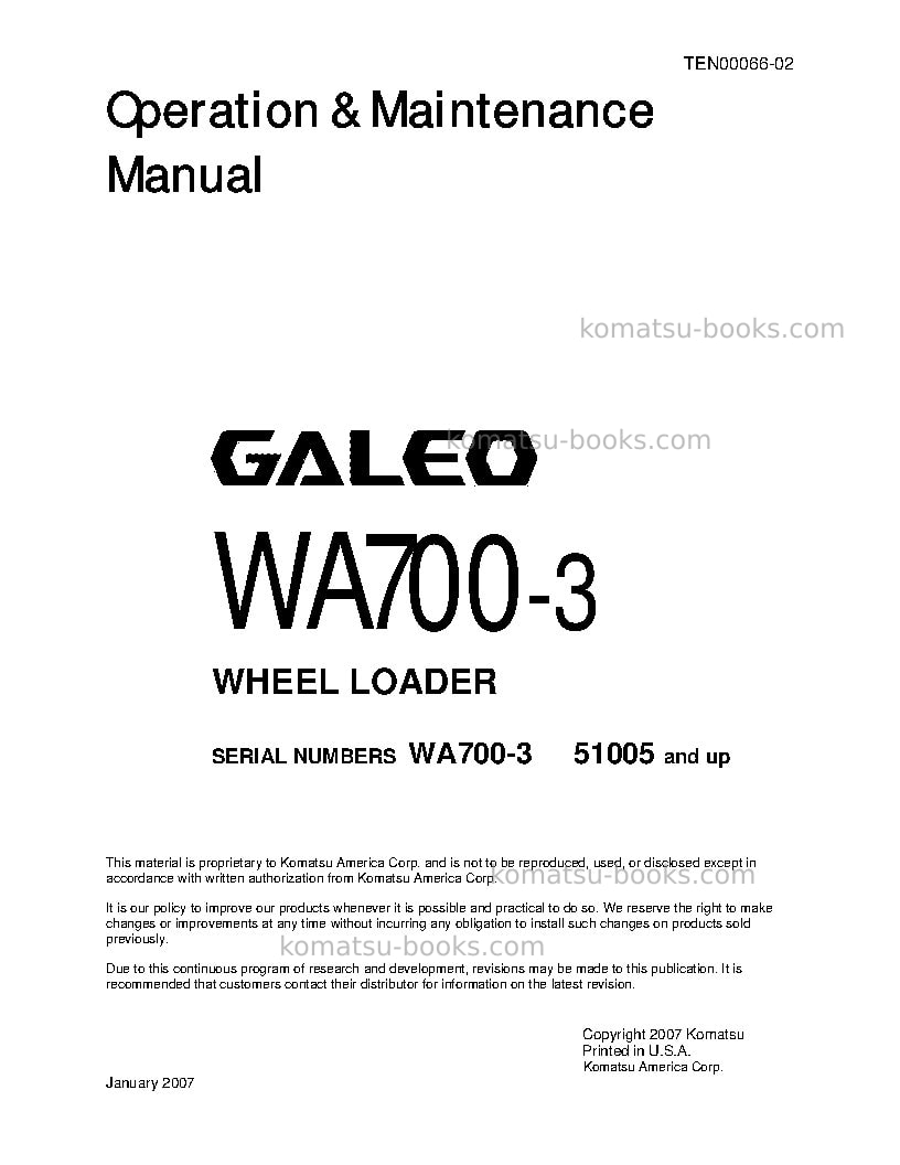 Komatsu wa700-3jpn Operation manual cover Komatsu wa700-3jpn Operation manual cover