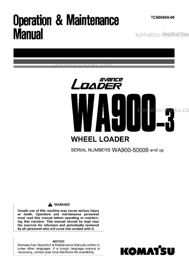 Komatsu wa900-3jpn Operation manual cover Komatsu wa900-3jpn Operation manual cover