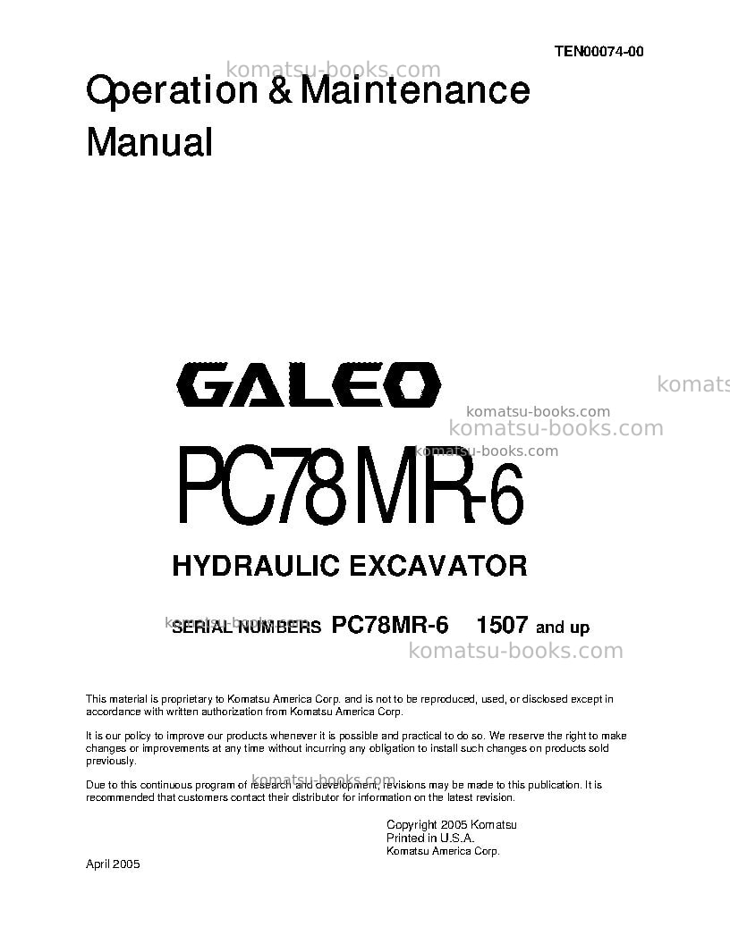 Komatsu pc78mr-6jpn Operation manual cover Komatsu pc78mr-6jpn Operation manual cover