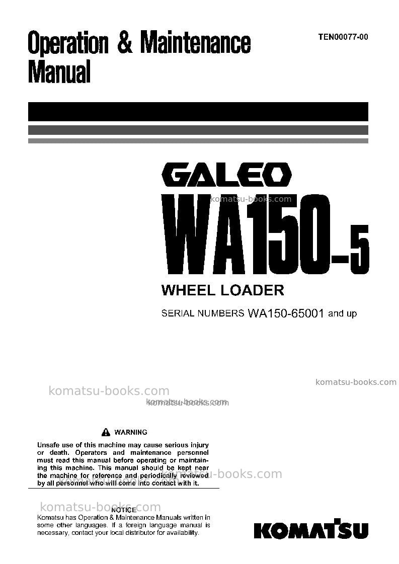 Komatsu wa150-5jpn-for cab Operation manual cover