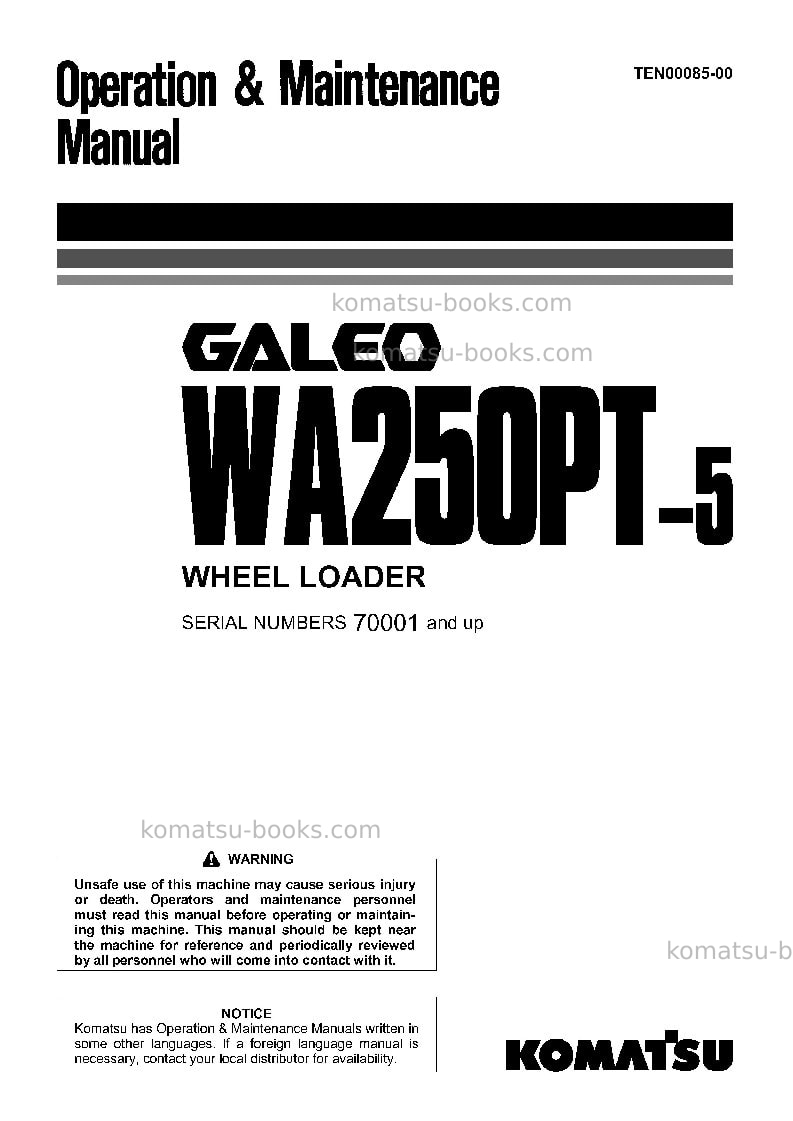 Komatsu wa250pt-5jpn Operation manual cover Komatsu wa250pt-5jpn Operation manual cover