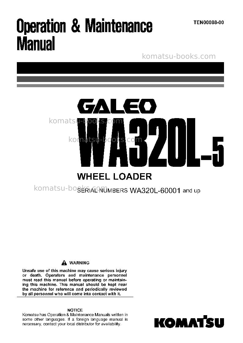 Komatsu wa320l-5jpn Operation manual cover