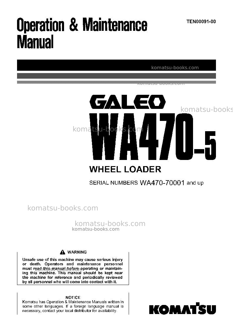 Komatsu wa470-5jpn Operation manual cover