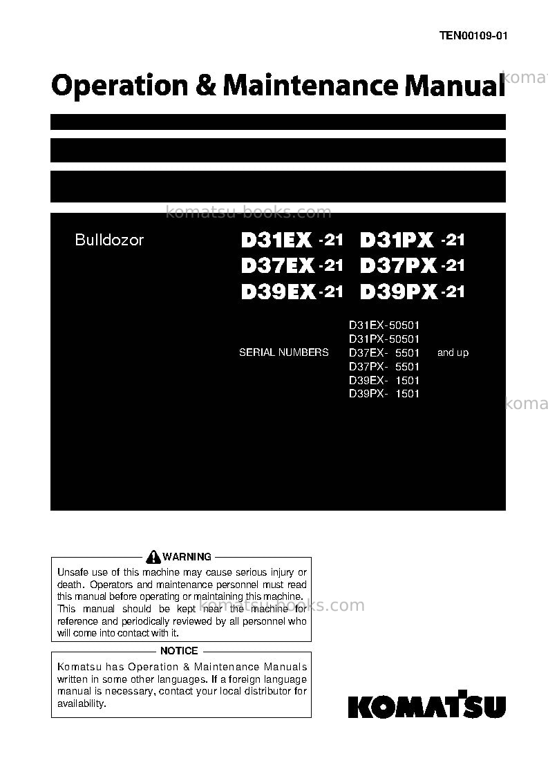 Komatsu d37px-21jpn Operation manual cover Komatsu d37px-21jpn Operation manual cover