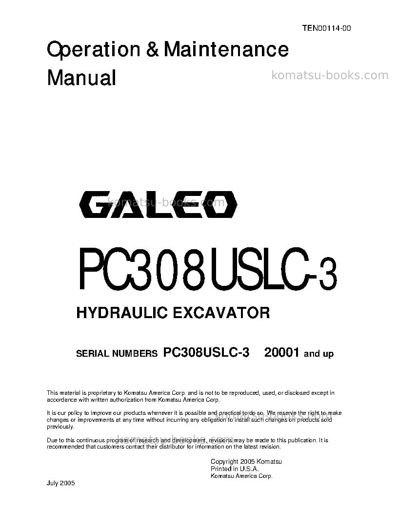 Komatsu pc308uslc-3jpn Operation manual cover Komatsu pc308uslc-3jpn Operation manual cover