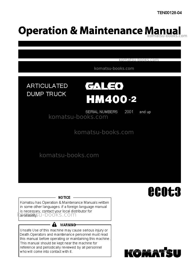 Komatsu hm400-2jpn Operation manual cover Komatsu hm400-2jpn Operation manual cover