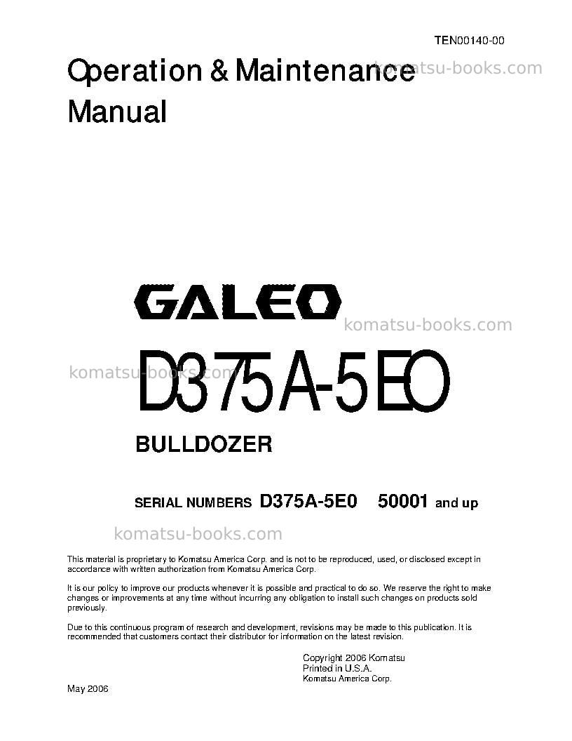 Komatsu d375a-5jpn-e0 Operation manual cover Komatsu d375a-5jpn-e0 Operation manual cover