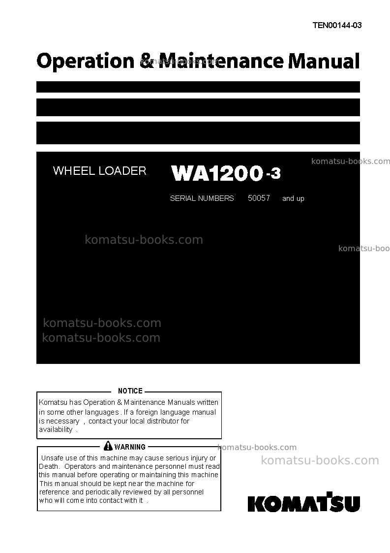 Komatsu wa1200-3jpn Operation manual cover