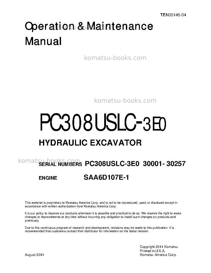 Komatsu pc308uslc-3jpn-e0 Operation manual cover