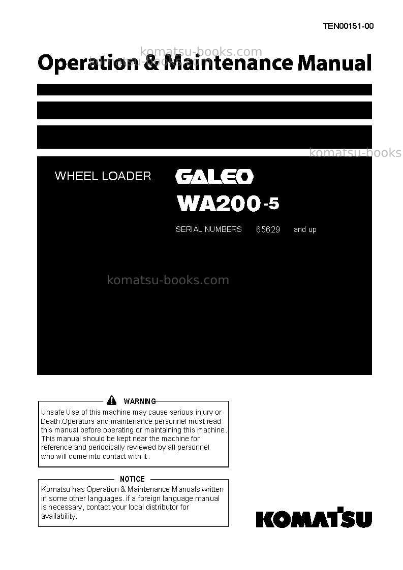Komatsu wa200-5jpn Operation manual cover