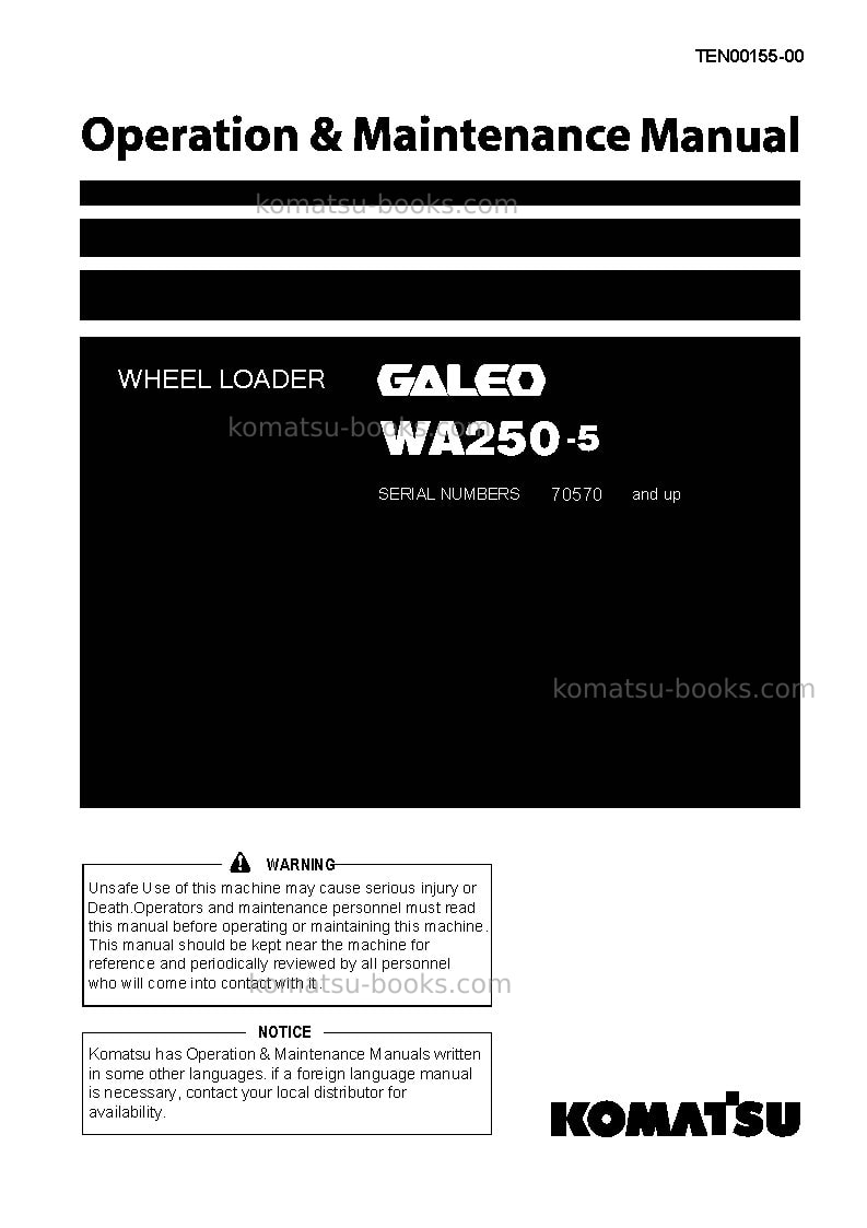 Komatsu wa250-5jpn Operation manual cover