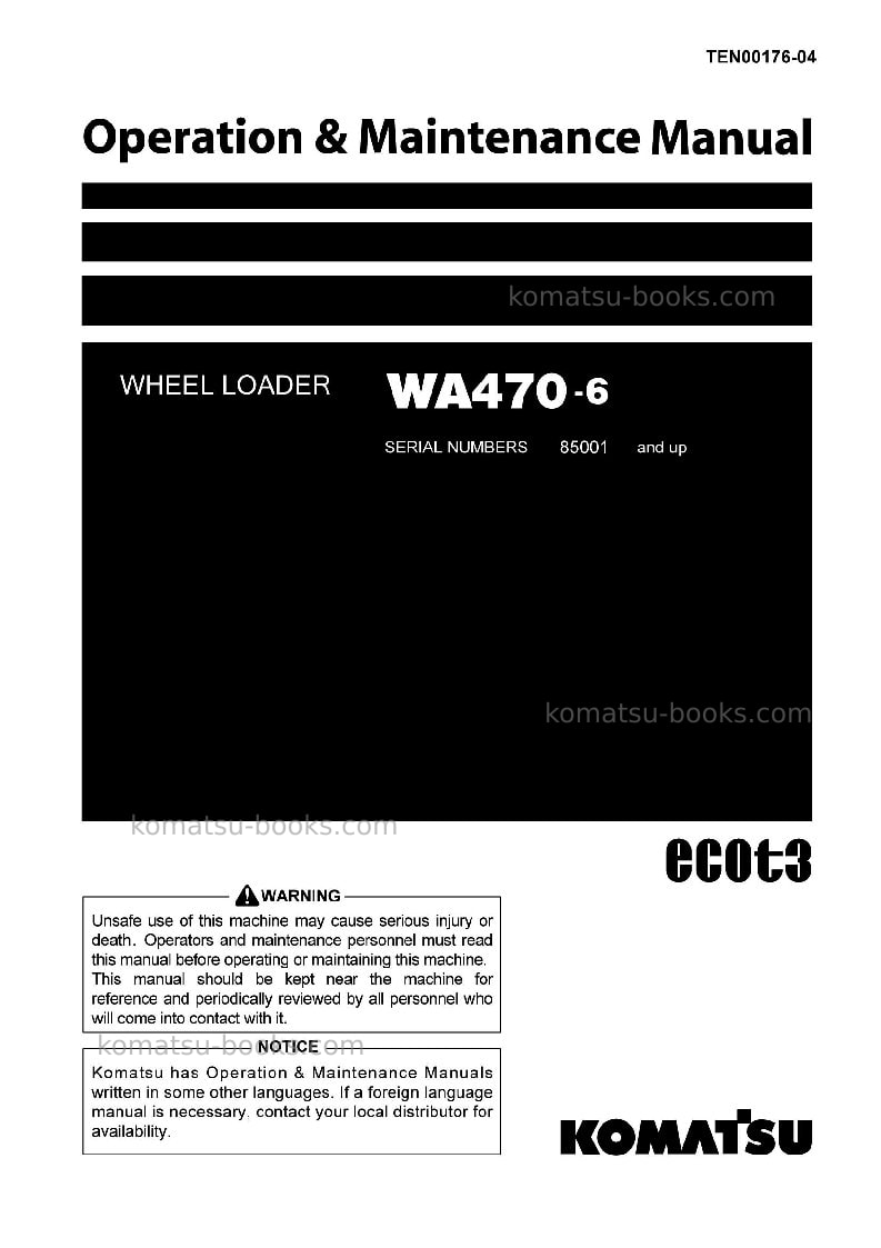 Komatsu wa470-6jpn Operation manual cover Komatsu wa470-6jpn Operation manual cover