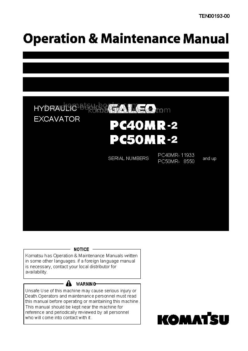 Komatsu pc50mr-2jpn-na Operation manual cover Komatsu pc50mr-2jpn-na Operation manual cover