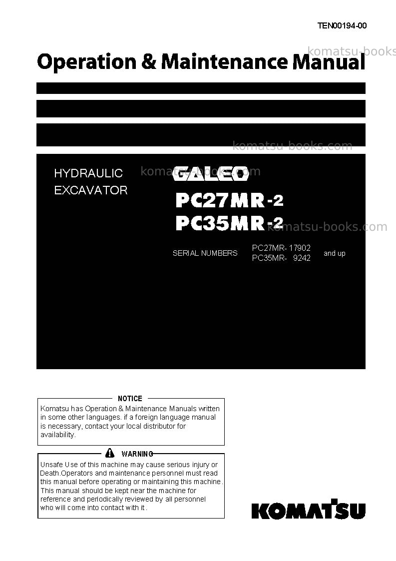 Komatsu pc35mr-2jpn-canopy Operation manual cover Komatsu pc35mr-2jpn-canopy Operation manual cover