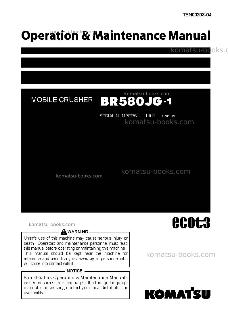 Komatsu br580jg-1jpn Operation manual cover