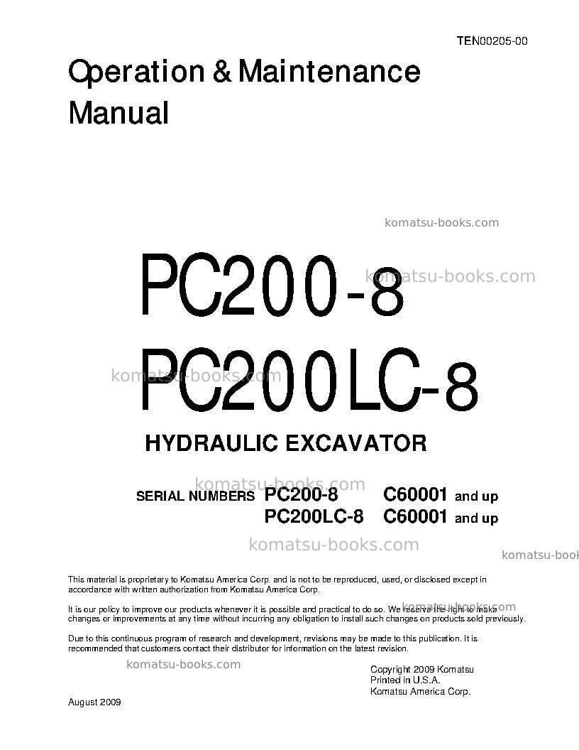 Komatsu pc200lc-8tha-ecot Operation manual cover
