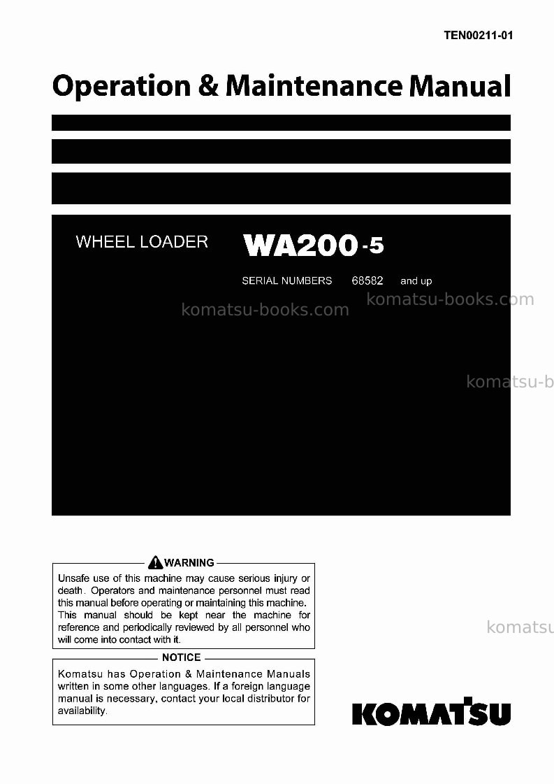 Komatsu wa200-5jpn Operation manual cover Komatsu wa200-5jpn Operation manual cover