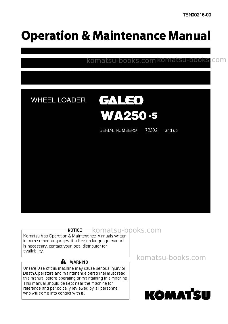 Komatsu wa250-5jpn Operation manual cover Komatsu wa250-5jpn Operation manual cover