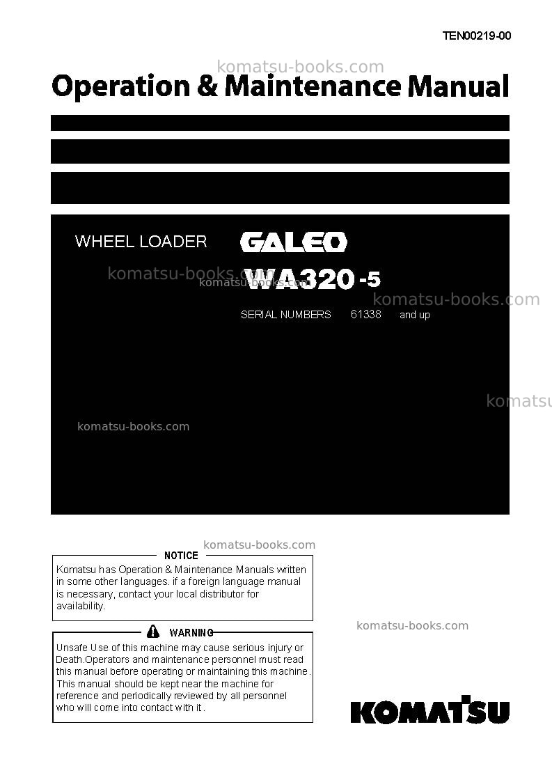 Komatsu wa320-5jpn Operation manual cover