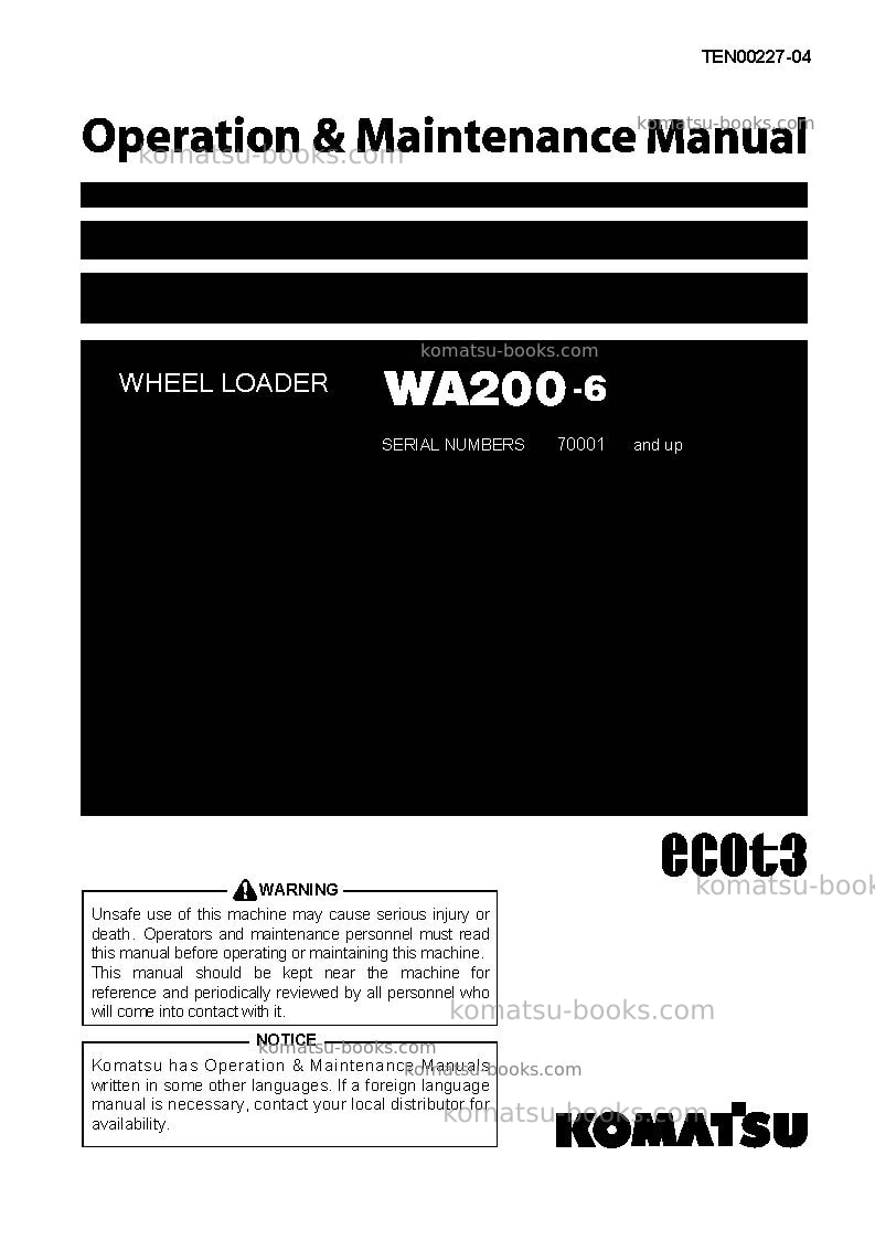 Komatsu wa200-6jpn-for n. america Operation manual cover Komatsu wa200-6jpn-for n. america Operation manual cover