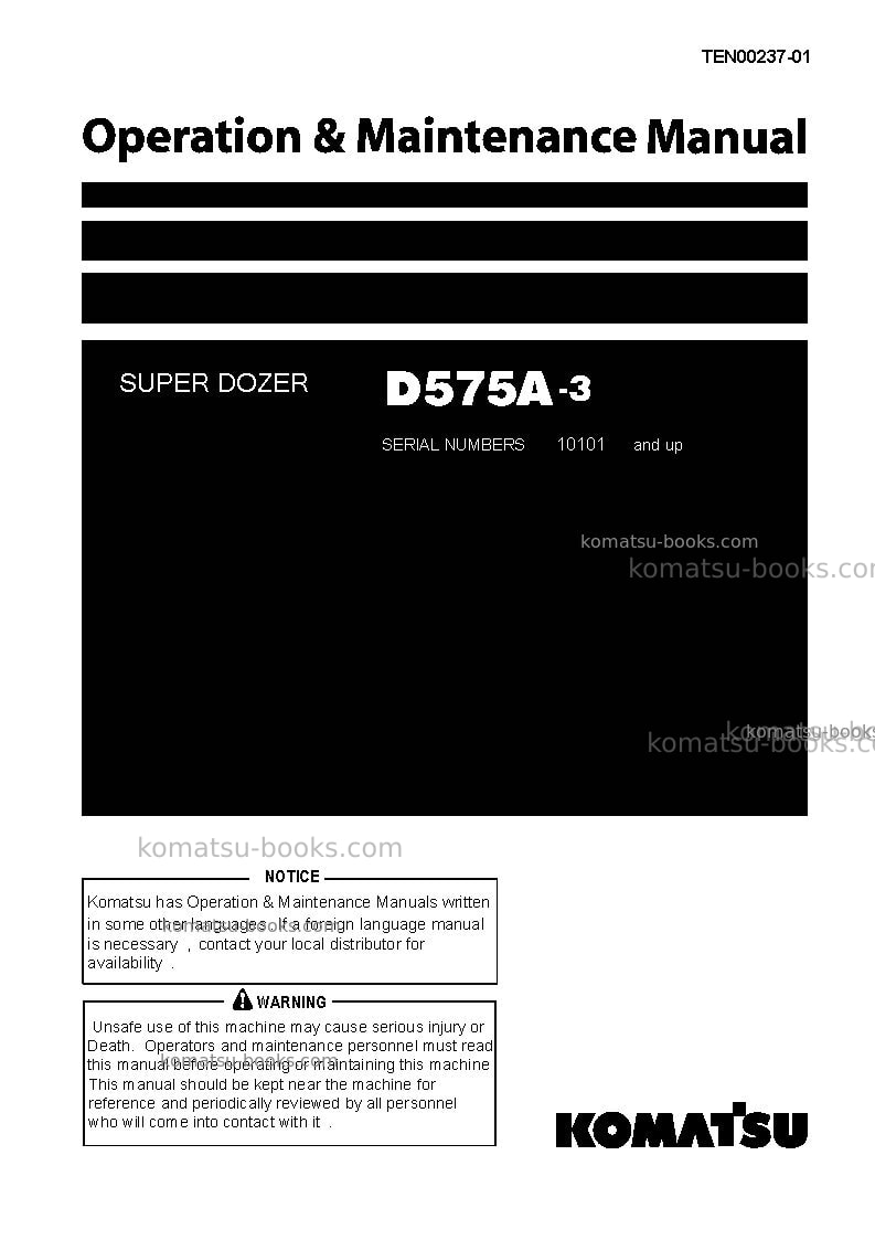 Komatsu d575a-3jpn Operation manual cover Komatsu d575a-3jpn Operation manual cover