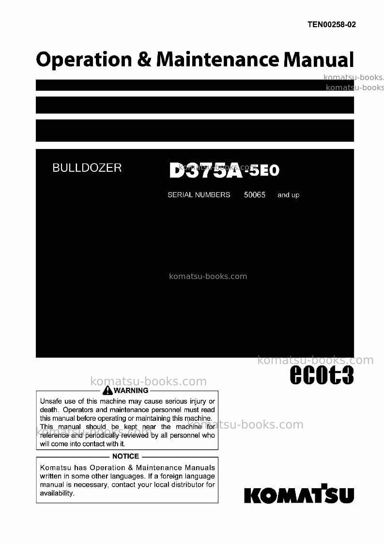 Komatsu d375a-5jpn-e0 Operation manual cover Komatsu d375a-5jpn-e0 Operation manual cover