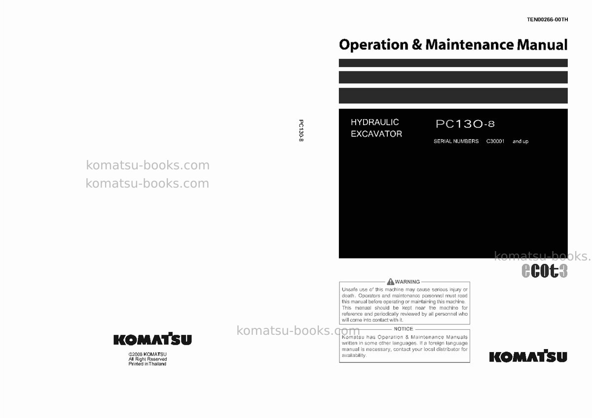 Komatsu pc130-8tha Operation manual cover