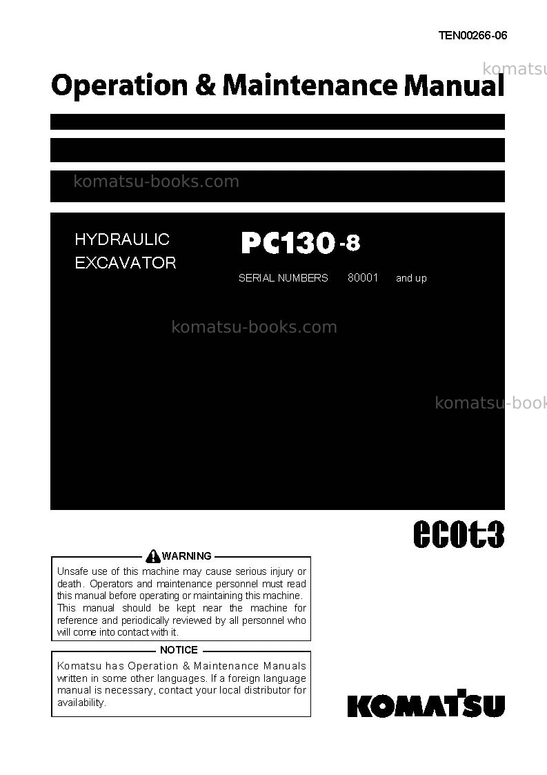 Komatsu pc130-8jpn Operation manual cover Komatsu pc130-8jpn Operation manual cover