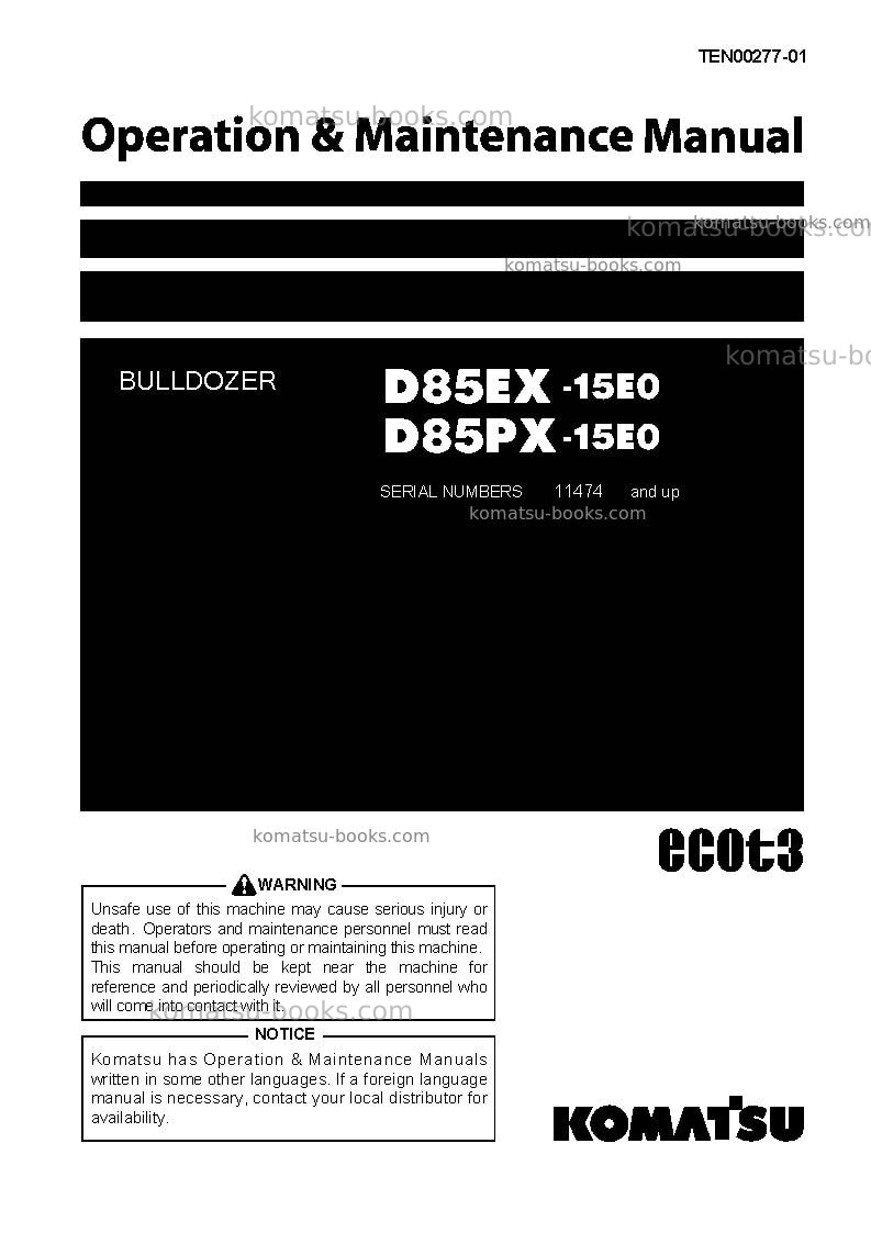 Komatsu d85px-15jpn-e0 Operation manual cover