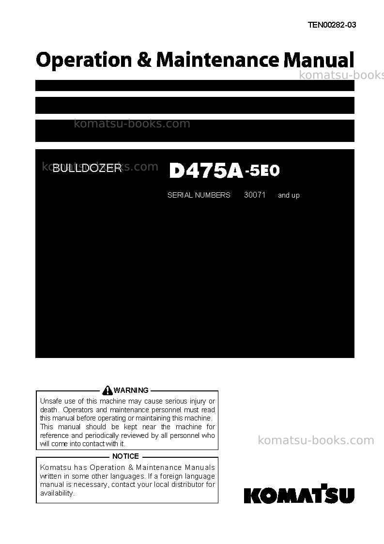 Komatsu d475a-5jpn-e0 Operation manual cover Komatsu d475a-5jpn-e0 Operation manual cover