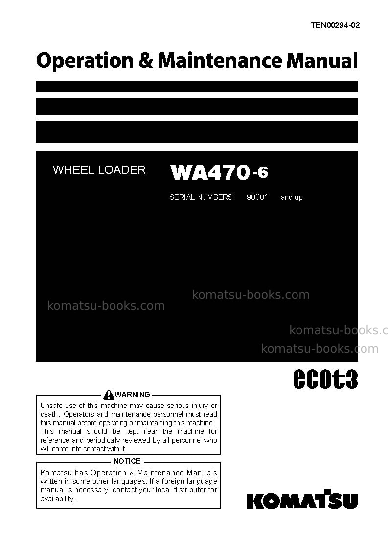 Komatsu wa470-6jpn Operation manual cover Komatsu wa470-6jpn Operation manual cover