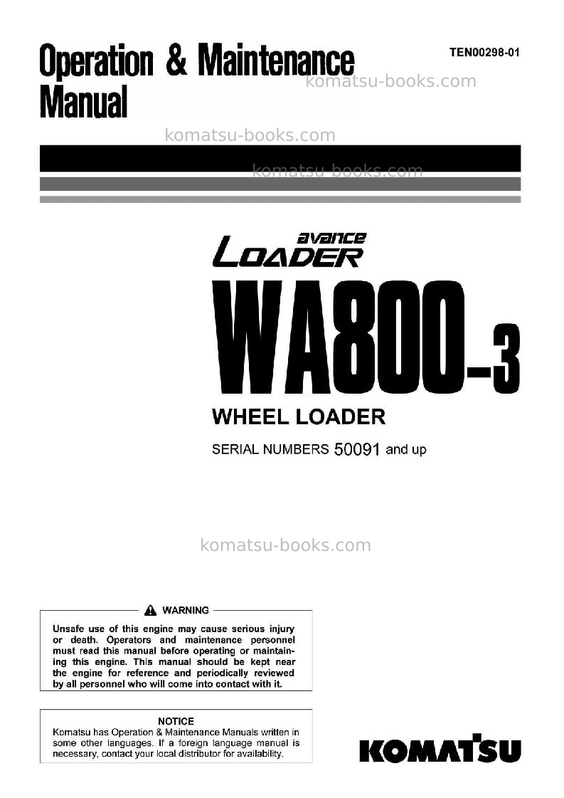 Komatsu wa800-3jpn Operation manual cover Komatsu wa800-3jpn Operation manual cover