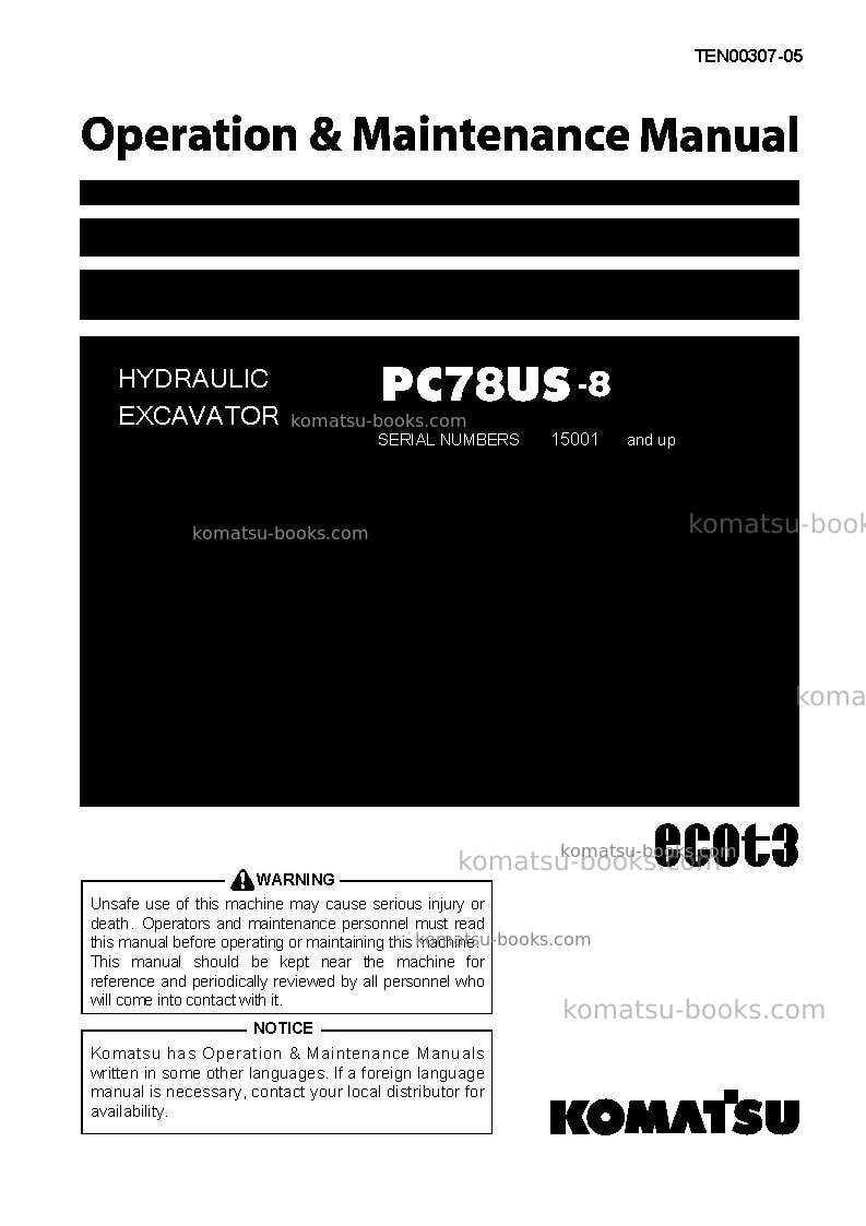Komatsu pc78us-8jpn Operation manual cover Komatsu pc78us-8jpn Operation manual cover