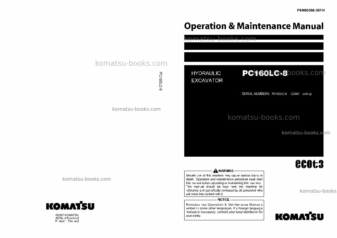 Komatsu pc160lc-8tha Operation manual cover