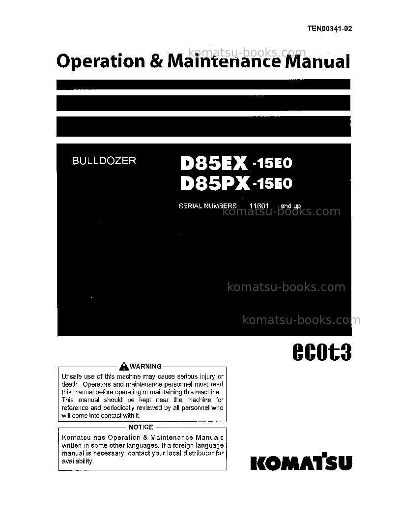 Komatsu d85ex-15jpn-e0 Operation manual cover Komatsu d85ex-15jpn-e0 Operation manual cover