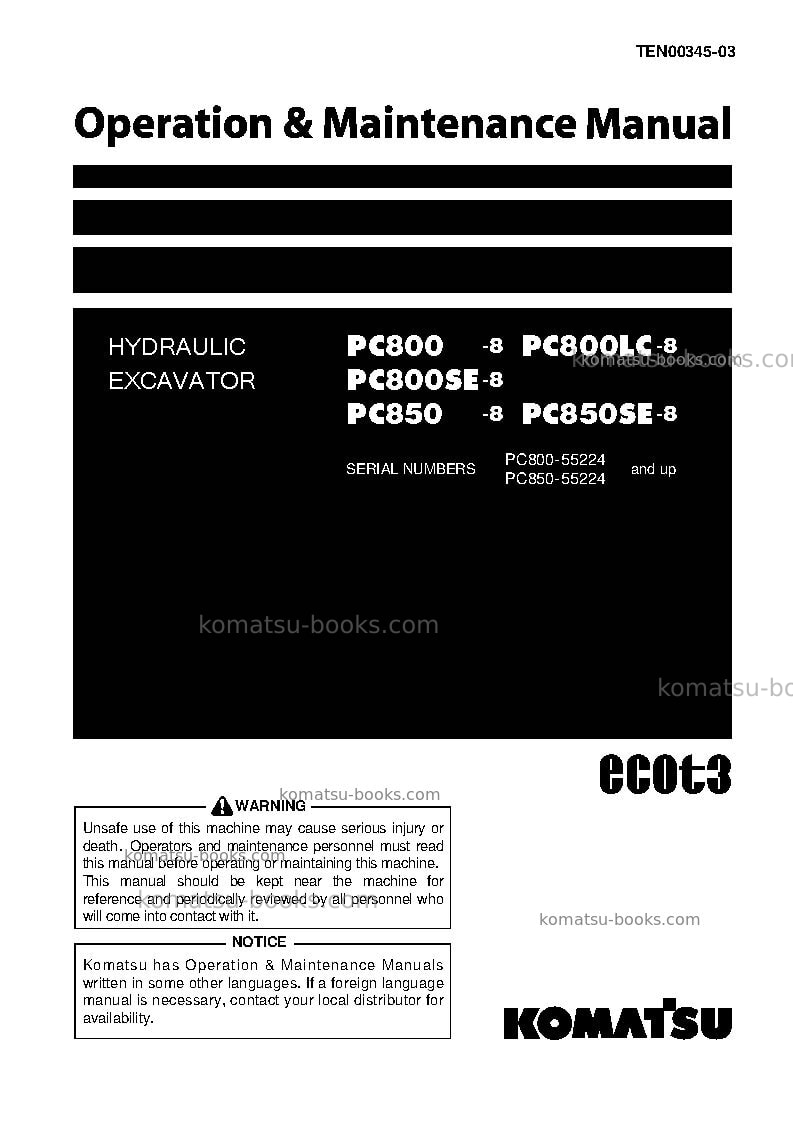 Komatsu pc800-8jpn Operation manual cover Komatsu pc800-8jpn Operation manual cover