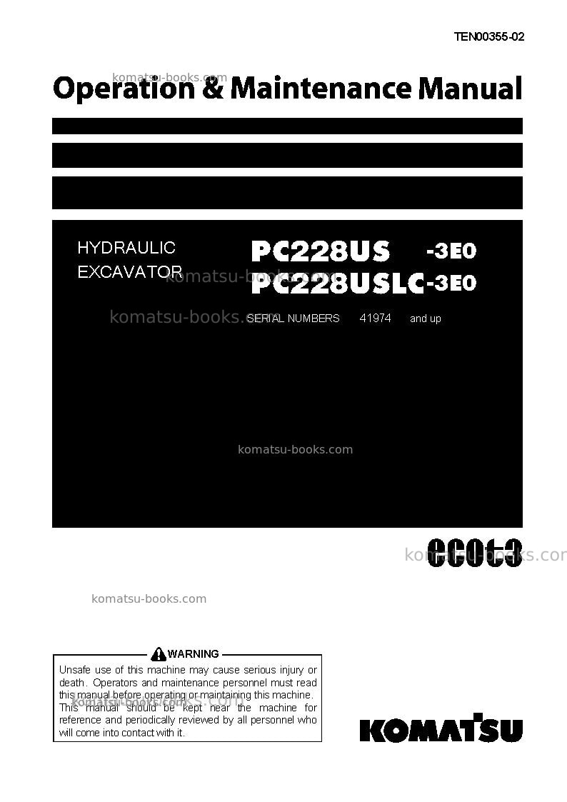 Komatsu pc228us-3jpn-e0 Operation manual cover Komatsu pc228us-3jpn-e0 Operation manual cover