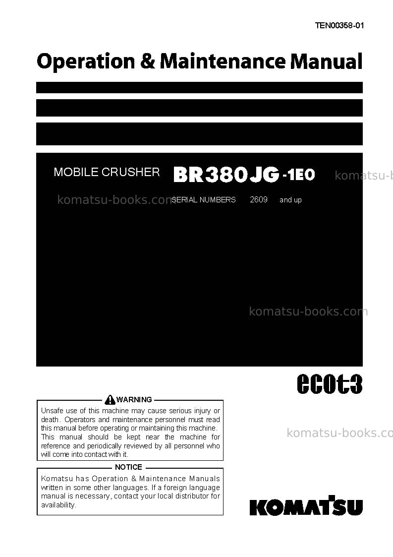 Komatsu br380jg-1jpn-e0 Operation manual cover Komatsu br380jg-1jpn-e0 Operation manual cover