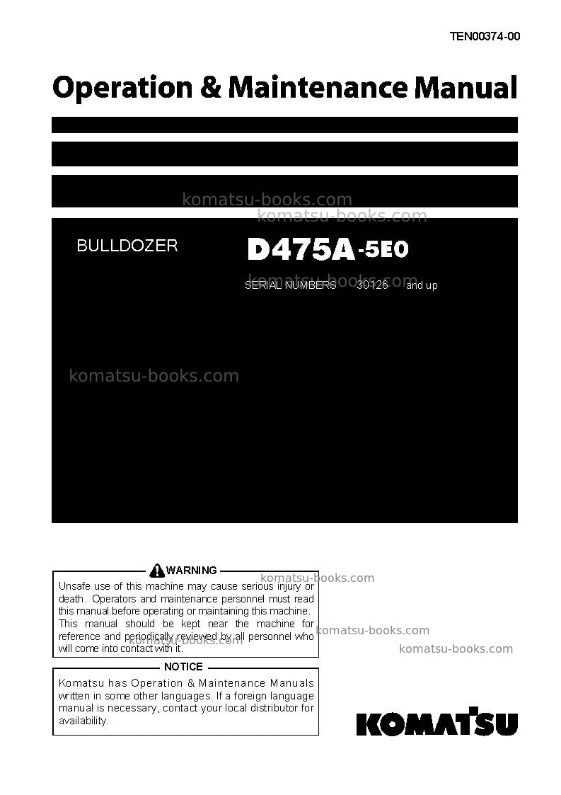 Komatsu d475a-5jpn-e0 Operation manual cover