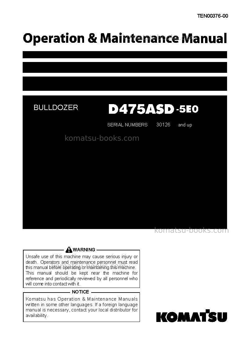 Komatsu d475asd-5jpn-e0, super dozer Operation manual cover