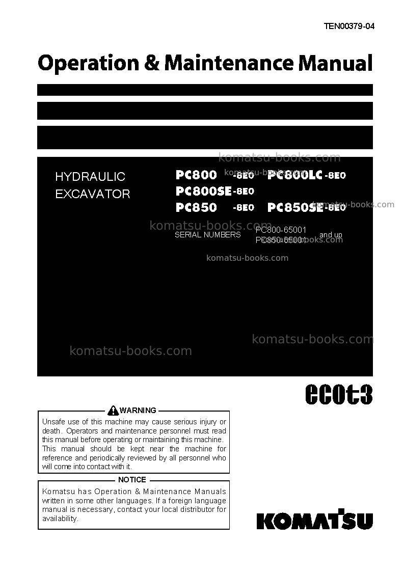 Komatsu pc800-8jpn-e0 Operation manual cover Komatsu pc800-8jpn-e0 Operation manual cover